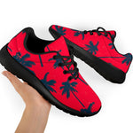 Black Red Palm Tree Pattern Print Sport Shoes GearFrost