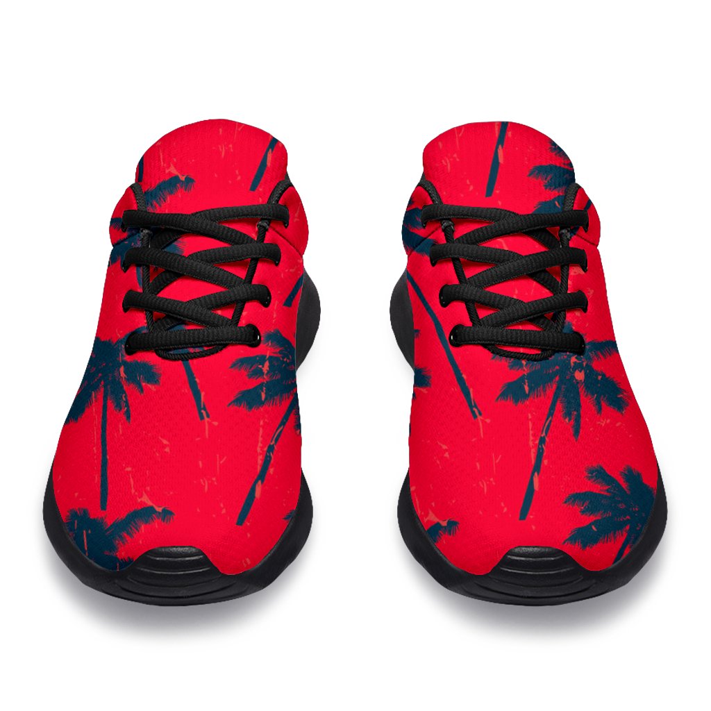 Black Red Palm Tree Pattern Print Sport Shoes GearFrost
