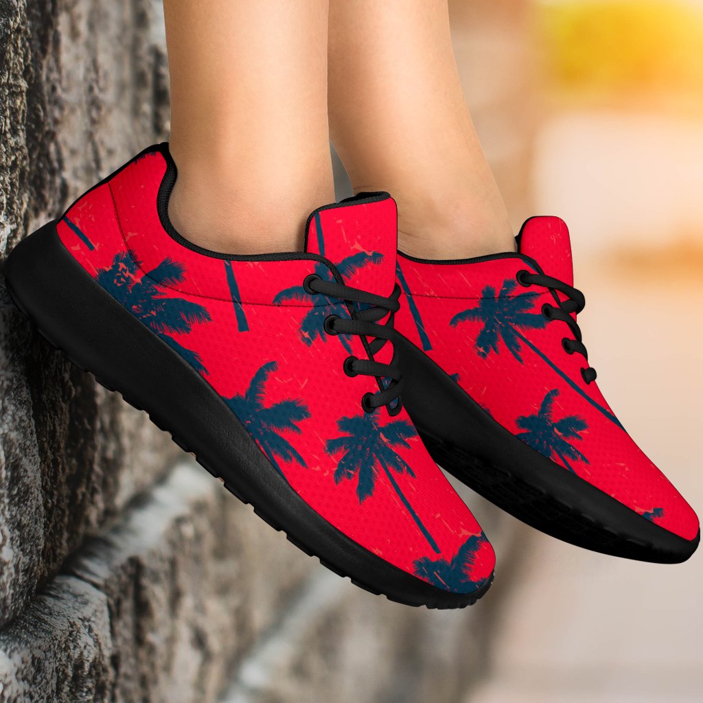 Black Red Palm Tree Pattern Print Sport Shoes GearFrost