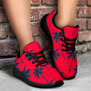 Black Red Palm Tree Pattern Print Sport Shoes GearFrost