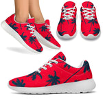 Black Red Palm Tree Pattern Print Sport Shoes GearFrost