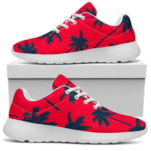 Black Red Palm Tree Pattern Print Sport Shoes GearFrost