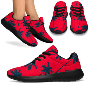 Black Red Palm Tree Pattern Print Sport Shoes GearFrost