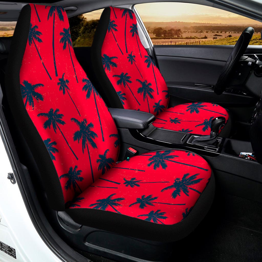 Black Red Palm Tree Pattern Print Universal Fit Car Seat Covers