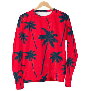 Black Red Palm Tree Pattern Print Women's Crewneck Sweatshirt GearFrost