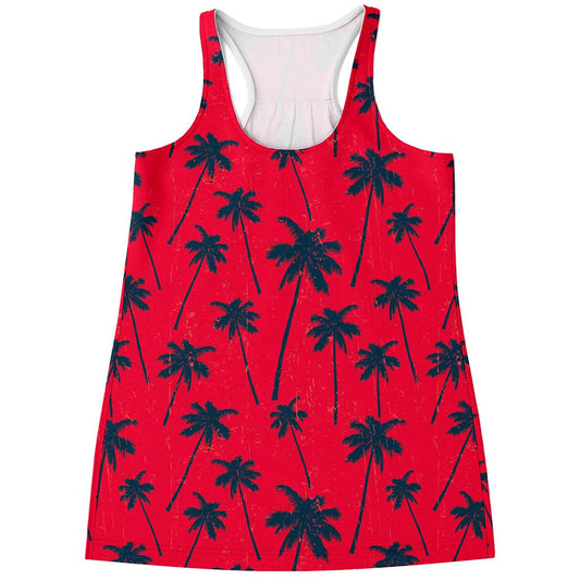 Black Red Palm Tree Pattern Print Women's Racerback Tank Top