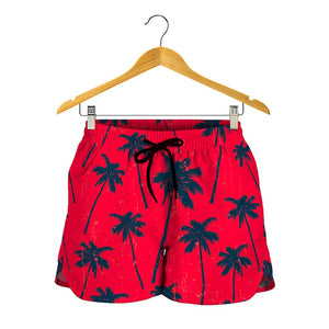 Black Red Palm Tree Pattern Print Women's Shorts