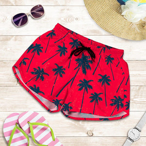 Black Red Palm Tree Pattern Print Women's Shorts