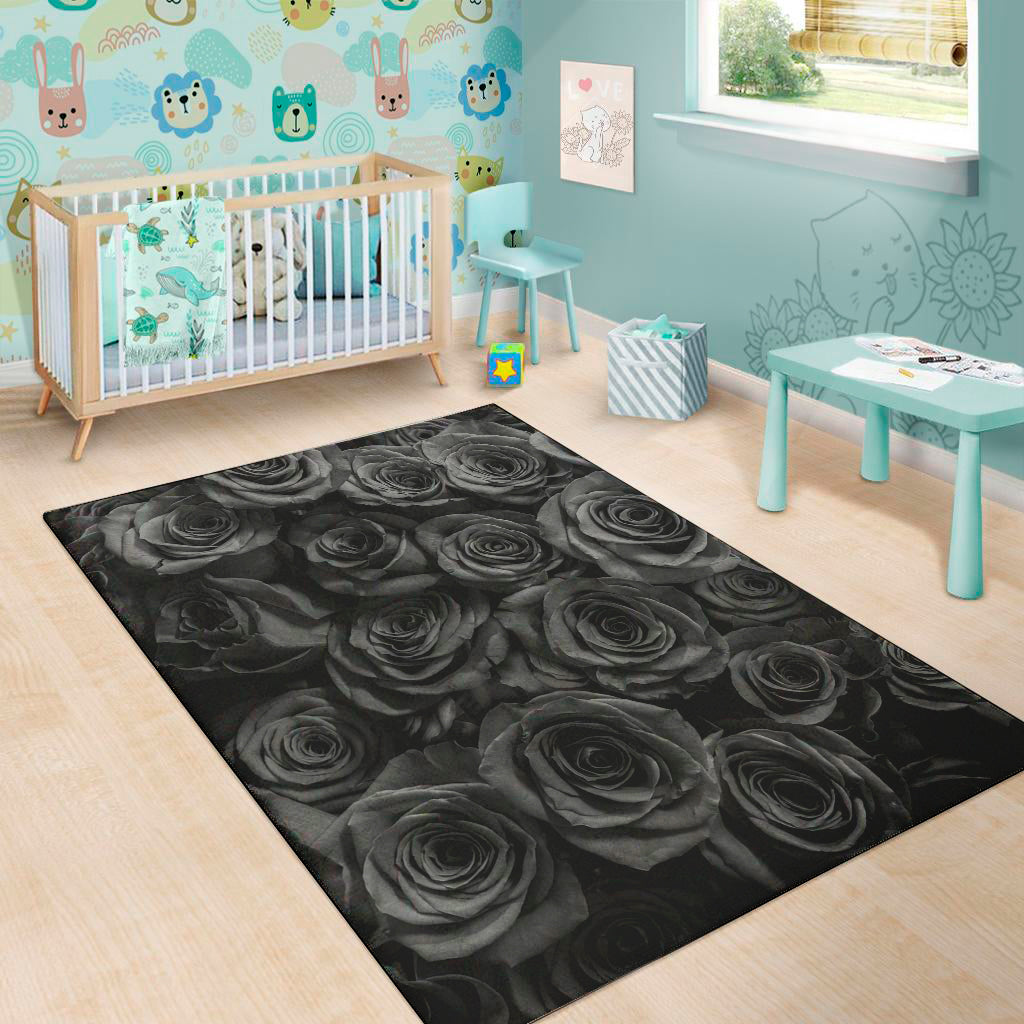 Black Rose Print Area Rug