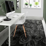 Black Rose Print Area Rug