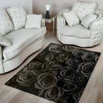 Black Rose Print Area Rug
