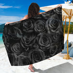 Black Rose Print Beach Sarong Wrap