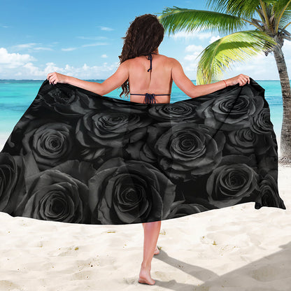 Black Rose Print Beach Sarong Wrap