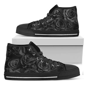 Black Rose Print Black High Top Shoes