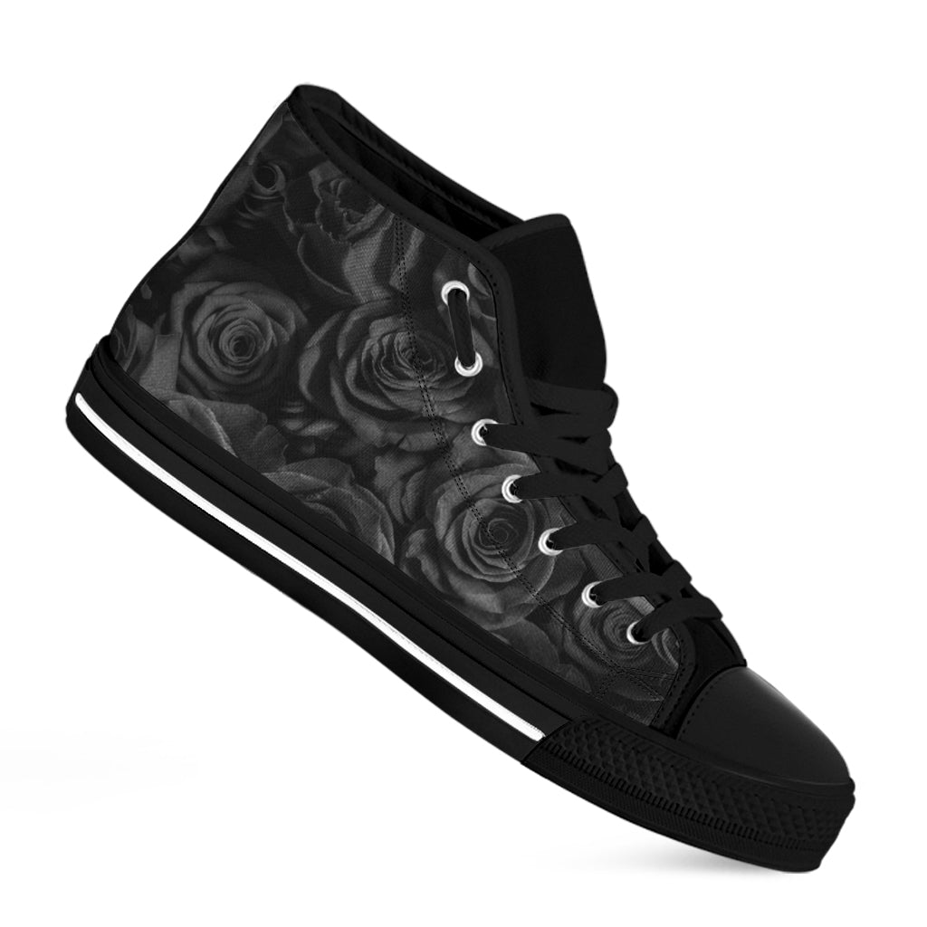 Black Rose Print Black High Top Shoes