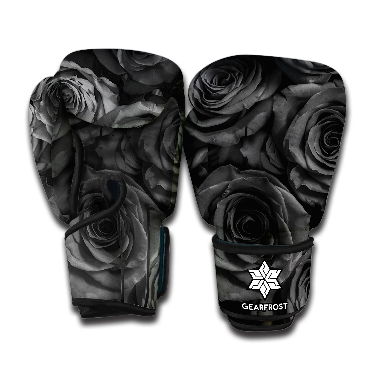Black Rose Print Boxing Gloves