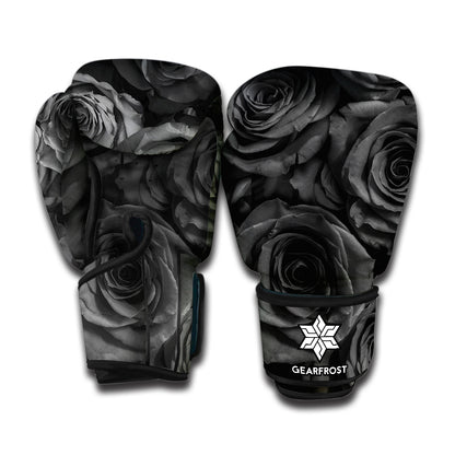 Black Rose Print Boxing Gloves