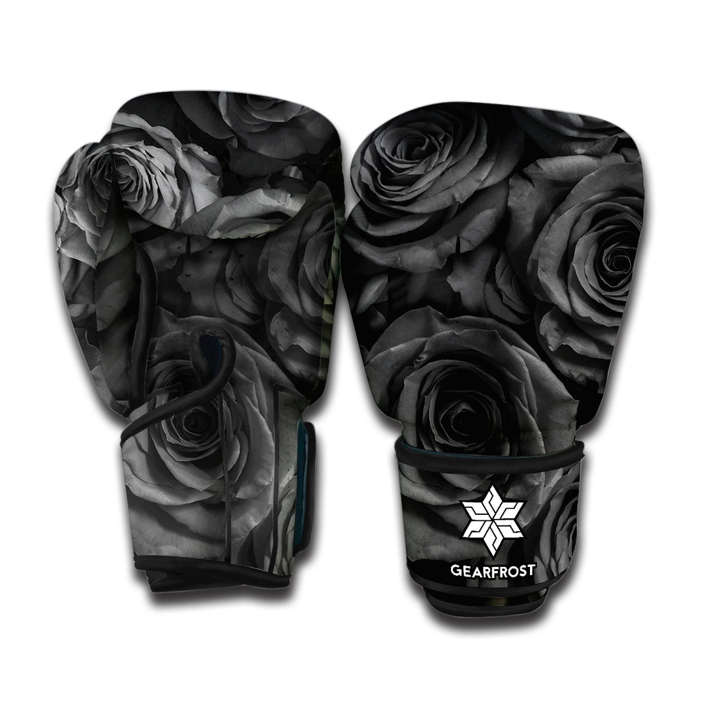 Black Rose Print Boxing Gloves