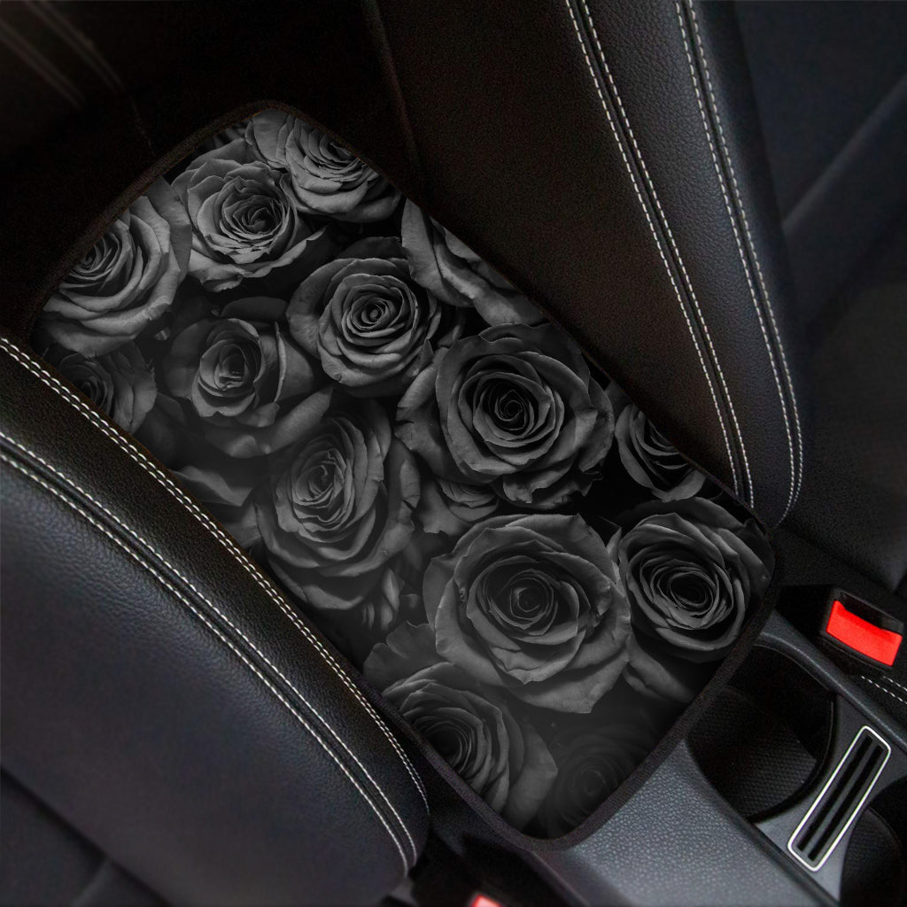 Black Rose Print Car Center Console Cover
