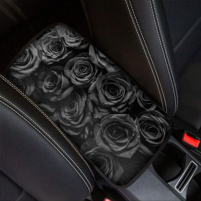 Black Rose Print Car Center Console Cover