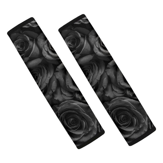 Black Rose Print Car Seat Belt Covers
