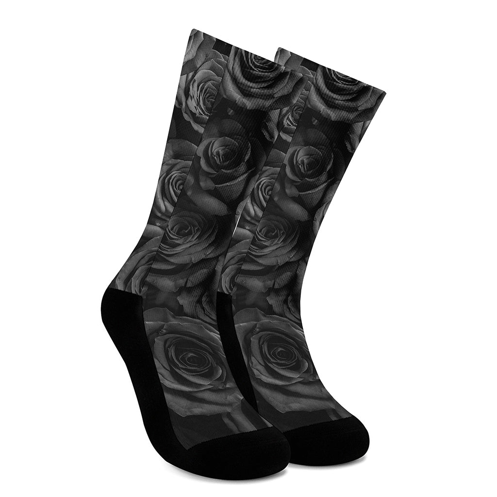 Black Rose Print Crew Socks