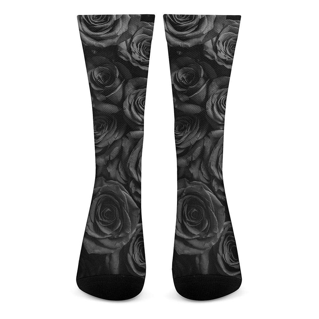 Black Rose Print Crew Socks