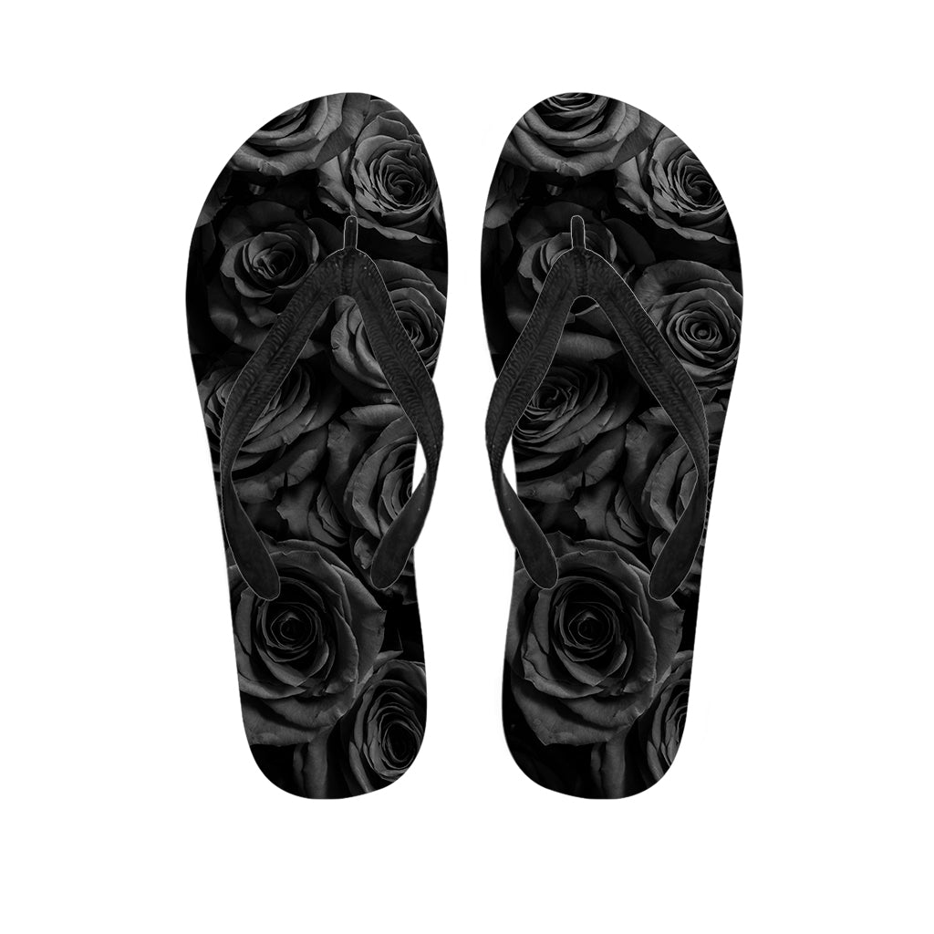 Black Rose Print Flip Flops