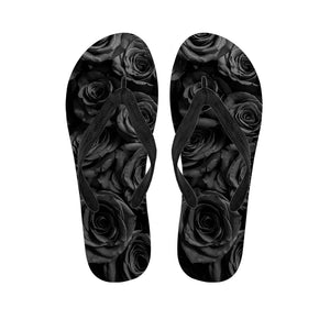 Black Rose Print Flip Flops