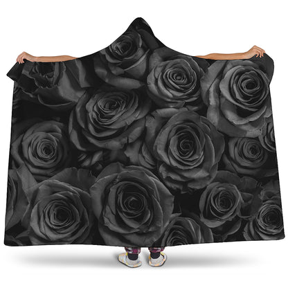 Black Rose Print Hooded Blanket