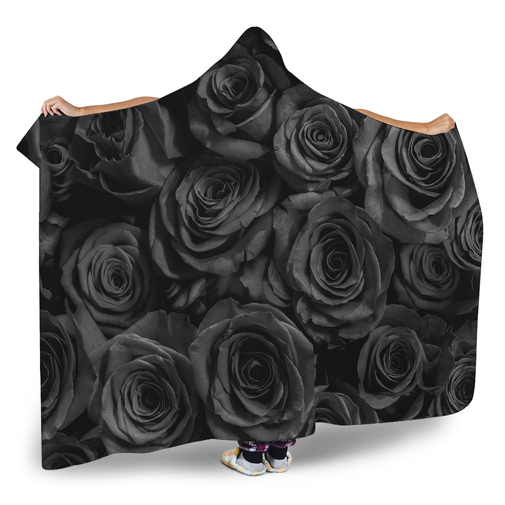 Black Rose Print Hooded Blanket