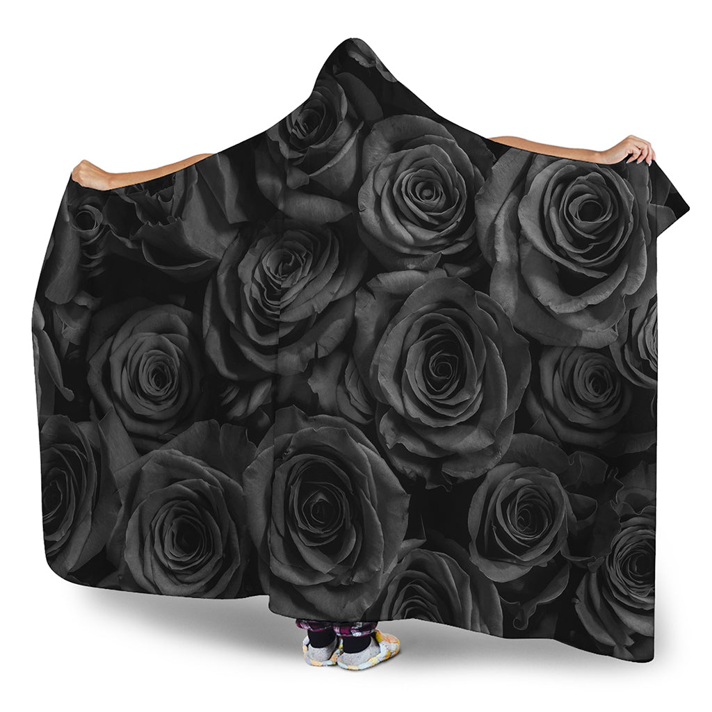Black Rose Print Hooded Blanket