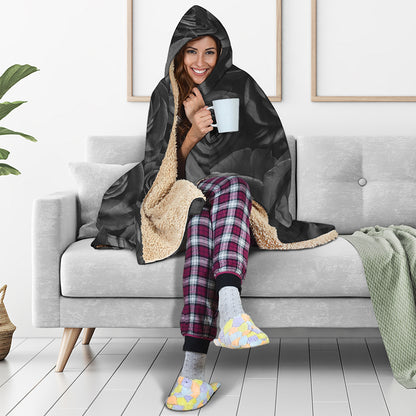 Black Rose Print Hooded Blanket
