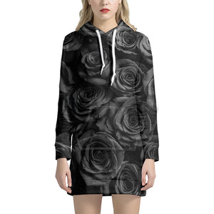 Black Rose Print Hoodie Dress