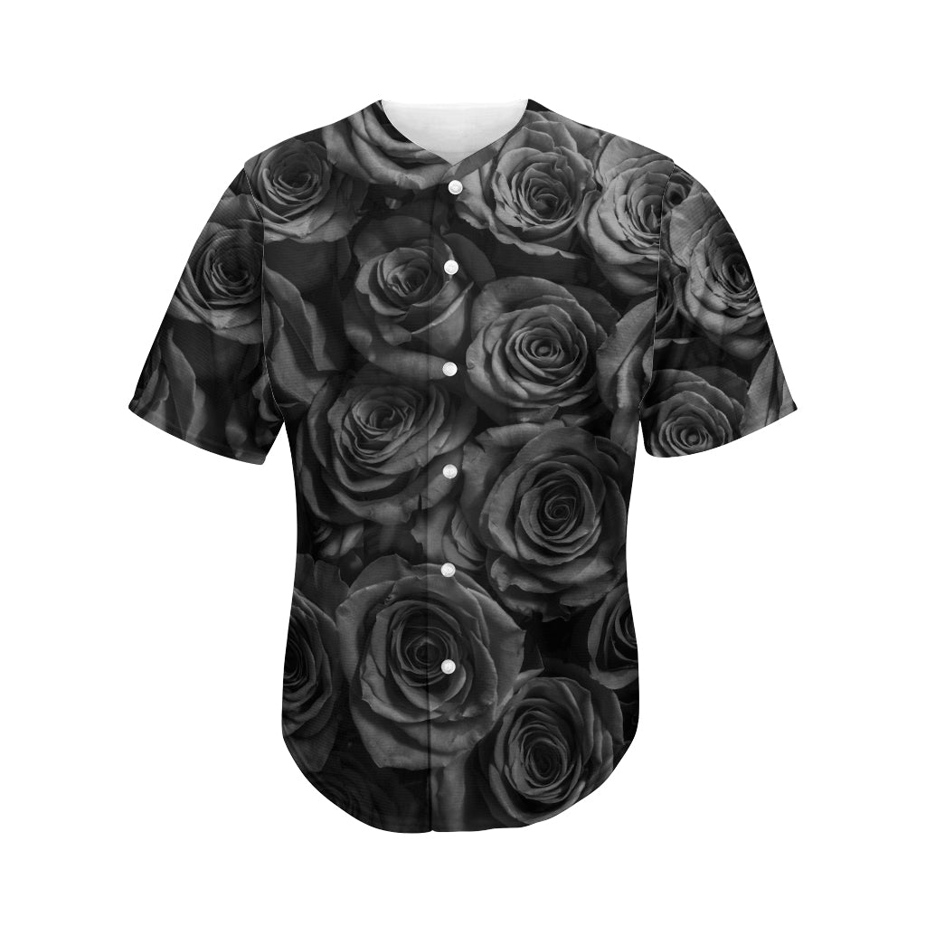 Black Rose Print Men's Baseball Jersey