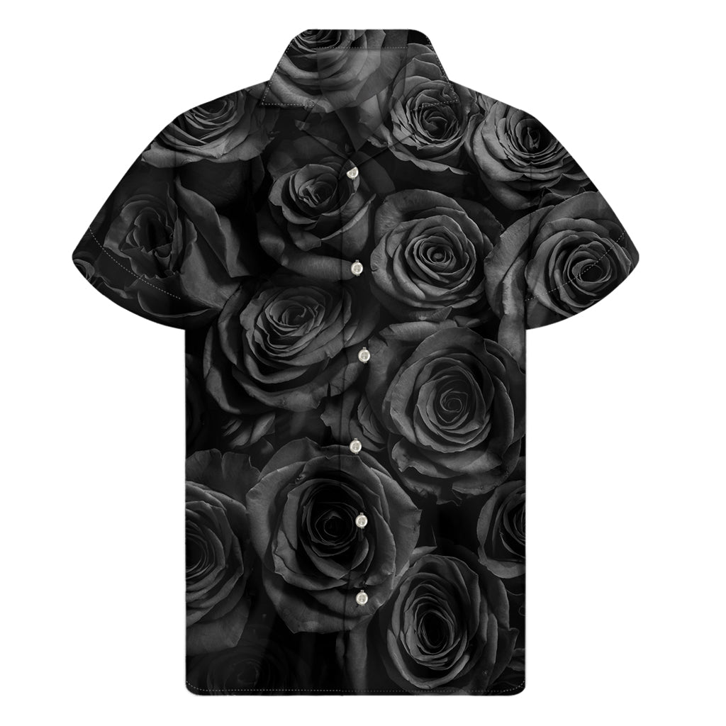 Black Rose Print Men's Short Sleeve Shirt