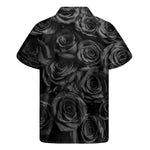 Black Rose Print Men's Short Sleeve Shirt