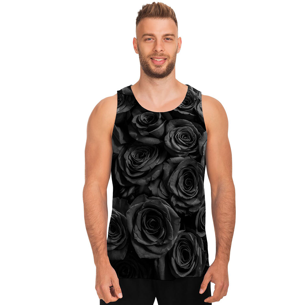 Black Rose Print Men's Tank Top