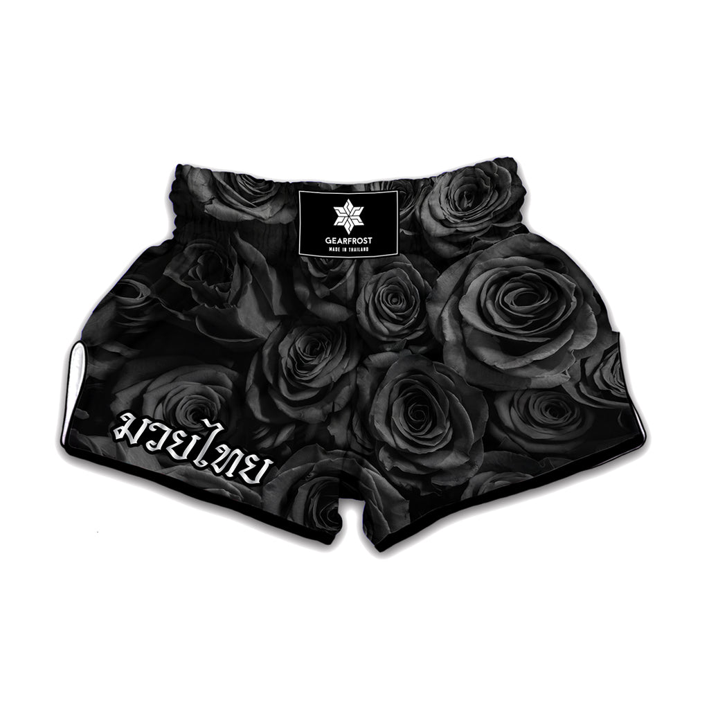 Black Rose Print Muay Thai Boxing Shorts