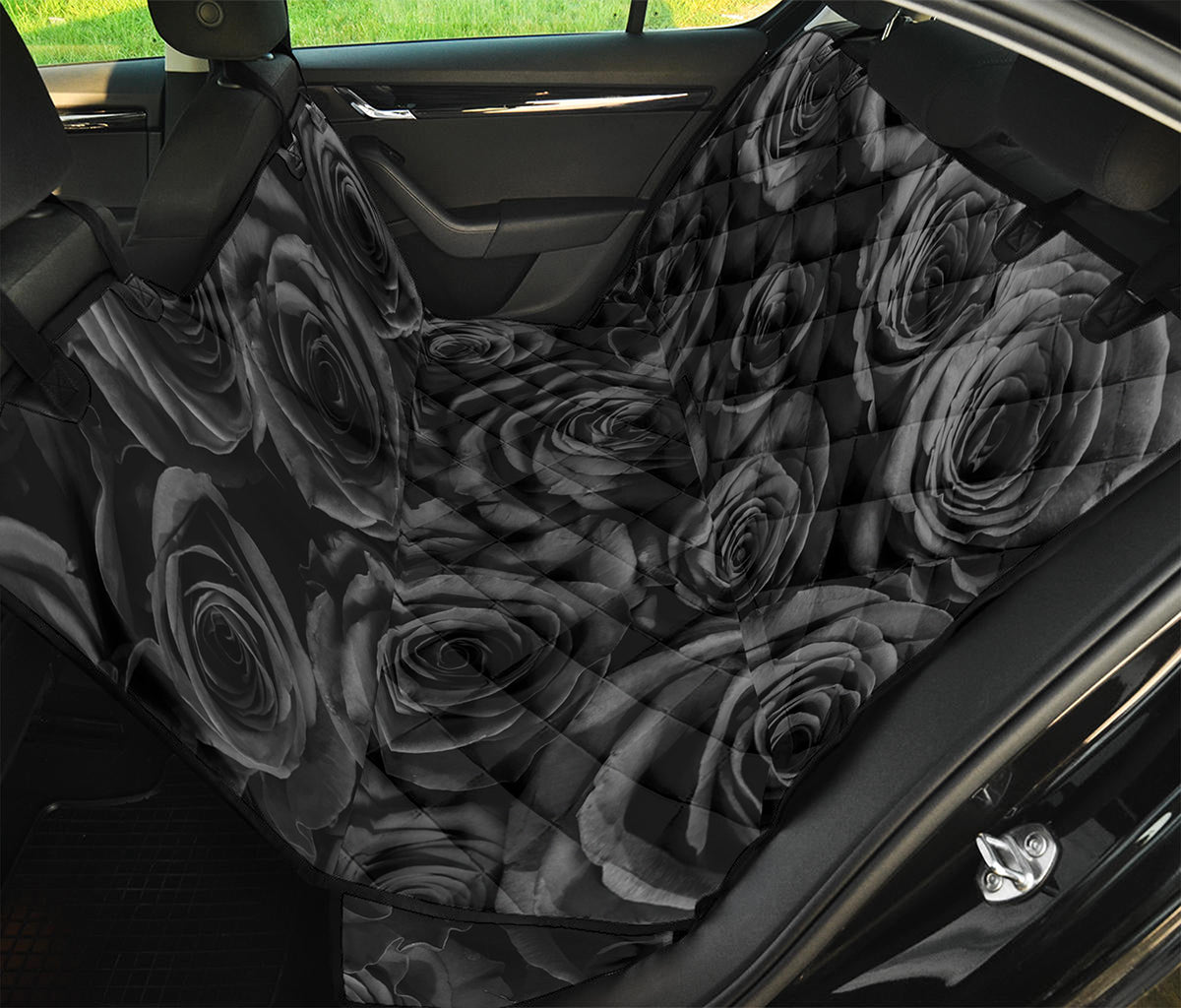 Black Rose Print Pet Car Back Seat Cover