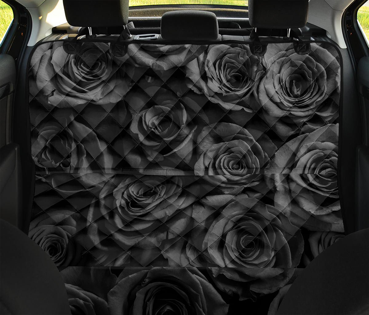 Black Rose Print Pet Car Back Seat Cover