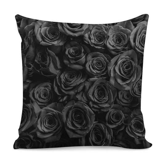 Black Rose Print Pillow Cover