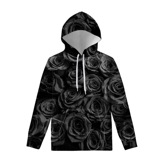 Black Rose Print Pullover Hoodie