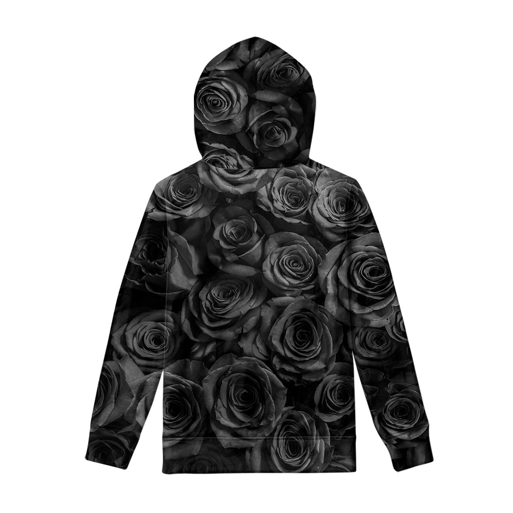 Black Rose Print Pullover Hoodie