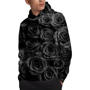 Black Rose Print Pullover Hoodie