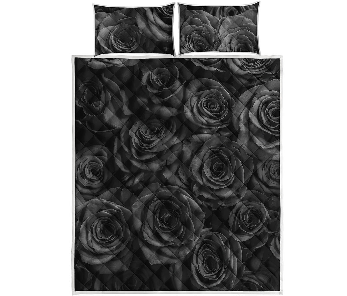 Black Rose Print Quilt Bed Set
