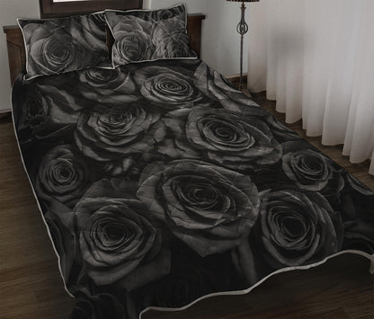 Black Rose Print Quilt Bed Set