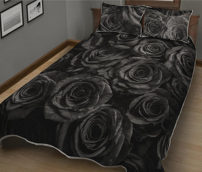 Black Rose Print Quilt Bed Set