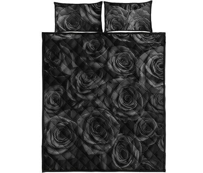 Black Rose Print Quilt Bed Set