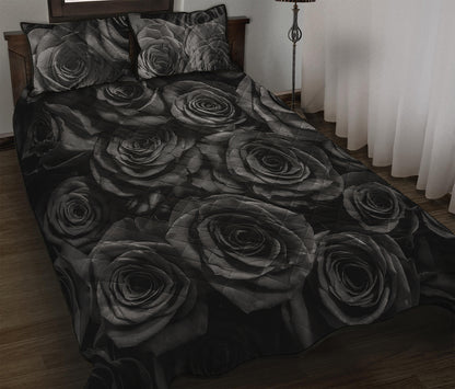 Black Rose Print Quilt Bed Set